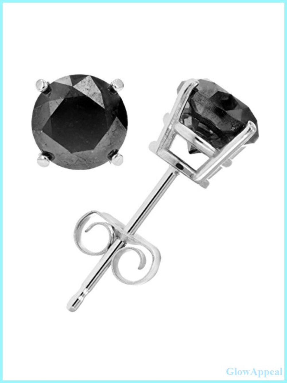 Black Diamond Stud Earrings in Sterling Silver with Rhodium Push Backs